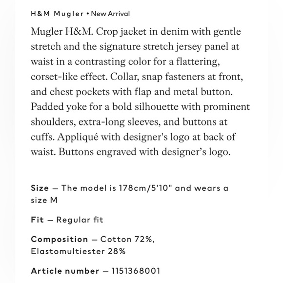 MUGLER x H&M Womens Denim Jacket - Picture 7 of 7